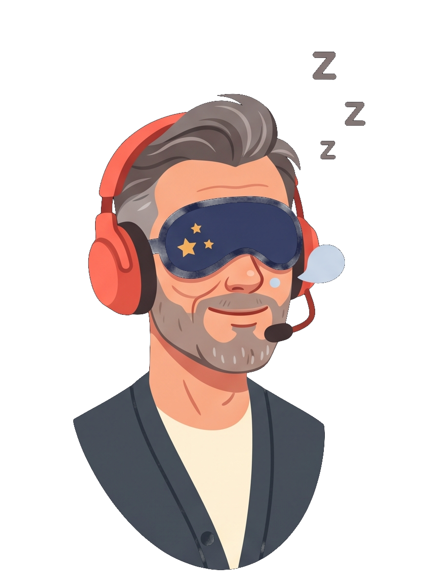 Remy asleep, sleep mask over his eyes
